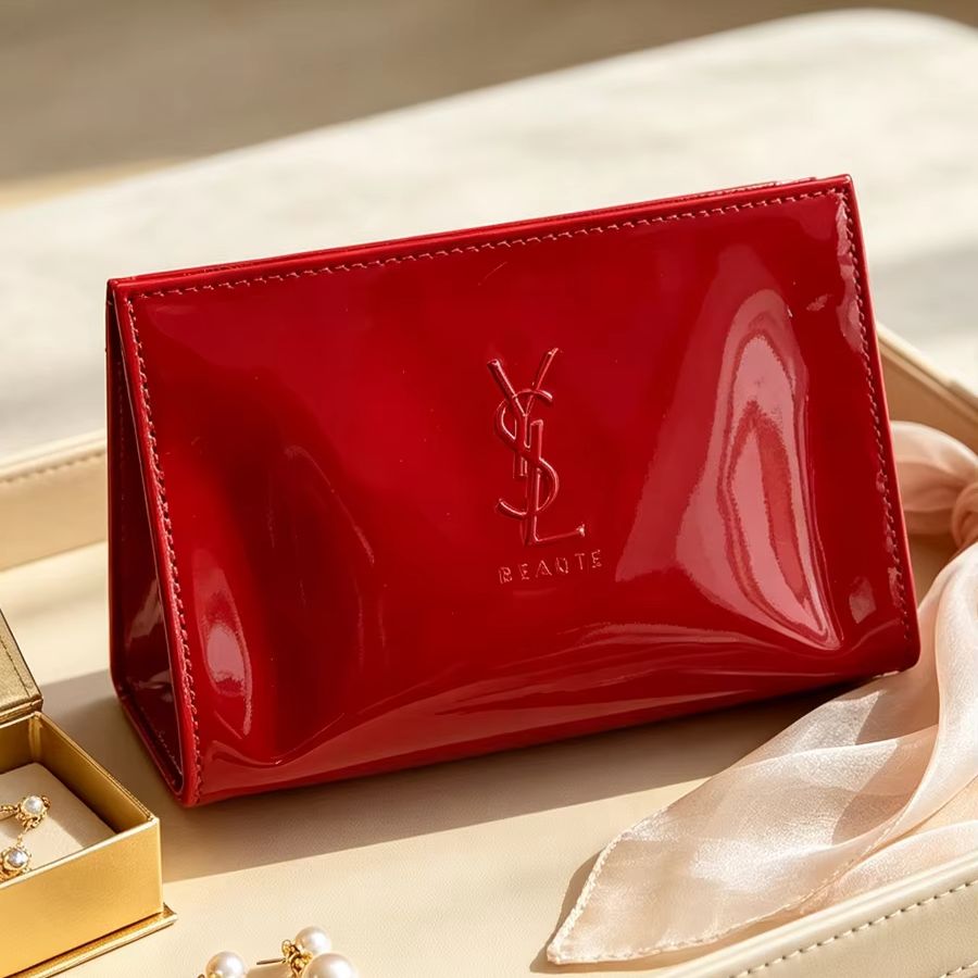 Luxury Skincare And Makeup Brands - Косметичка YSL из красной лакированной кожи